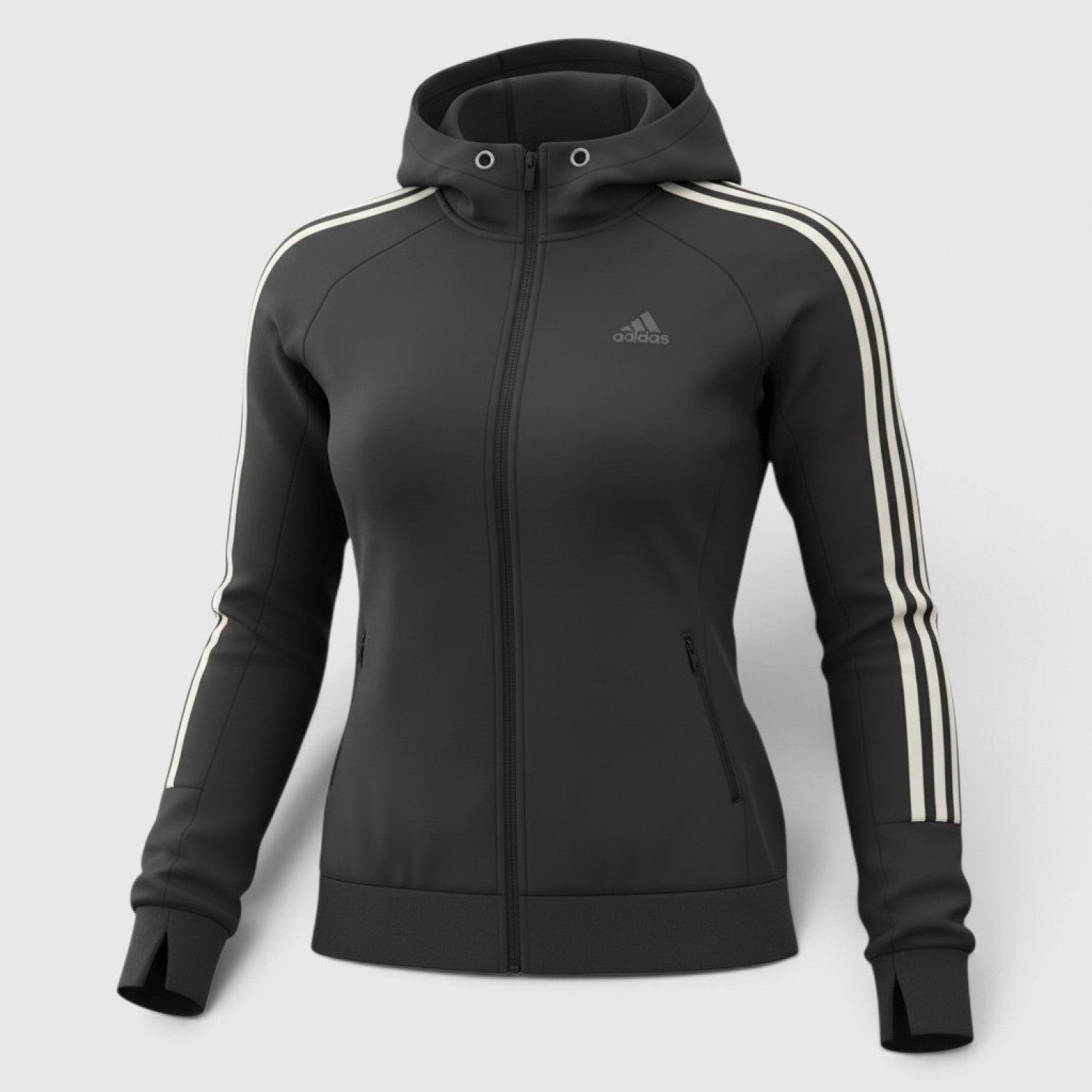 Adidas Athletics 3-Stripes Full-Zip Hoodie Black / Pre Owned
